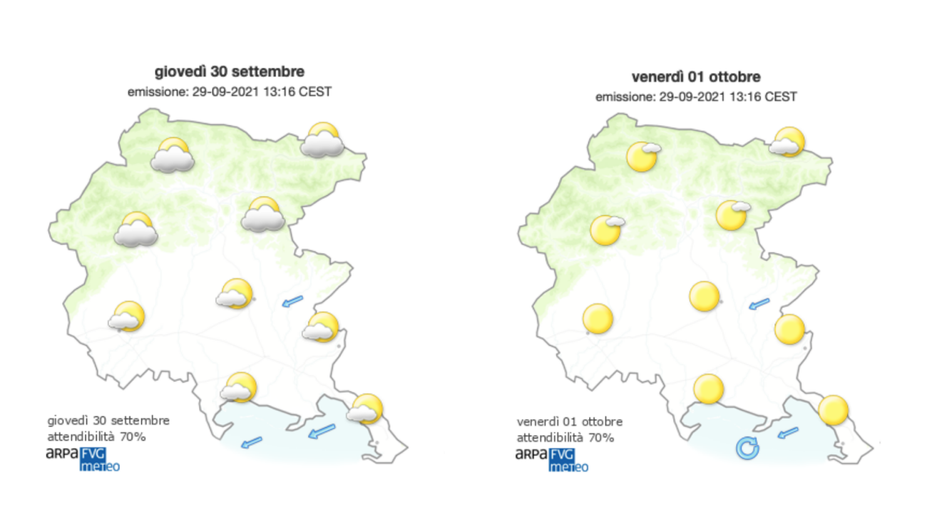 Immagine per Meteo, venti di Bora sul Goriziano con cielo leggermente nuvoloso 